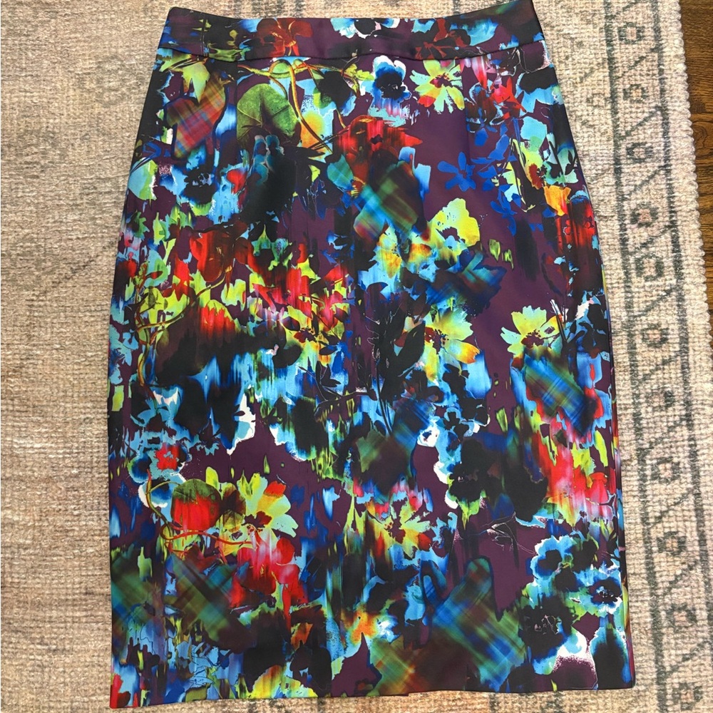 Nanette Lepore Purple Floral Abstract Pencil Skirt